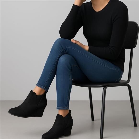 Women's Zoey Wedge Bootie, Soft Vegan Suede, Easy Slip-On Design, Memory - Picture 4 of 8